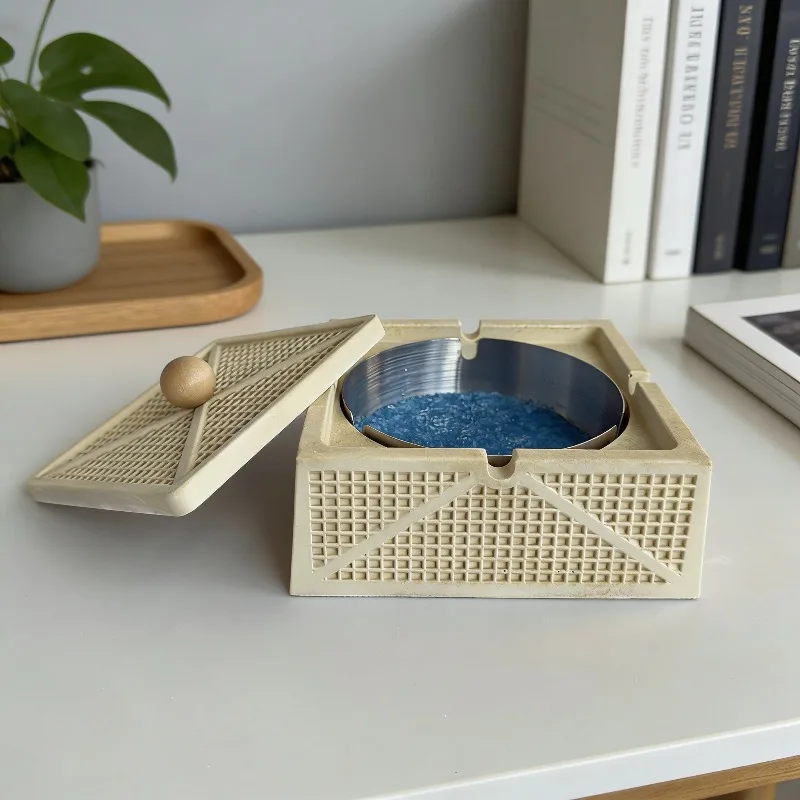 Nordic style detachable metal lined ashtray with lid,easy to clean ashtray container,home office decorative cigarette rack gifts