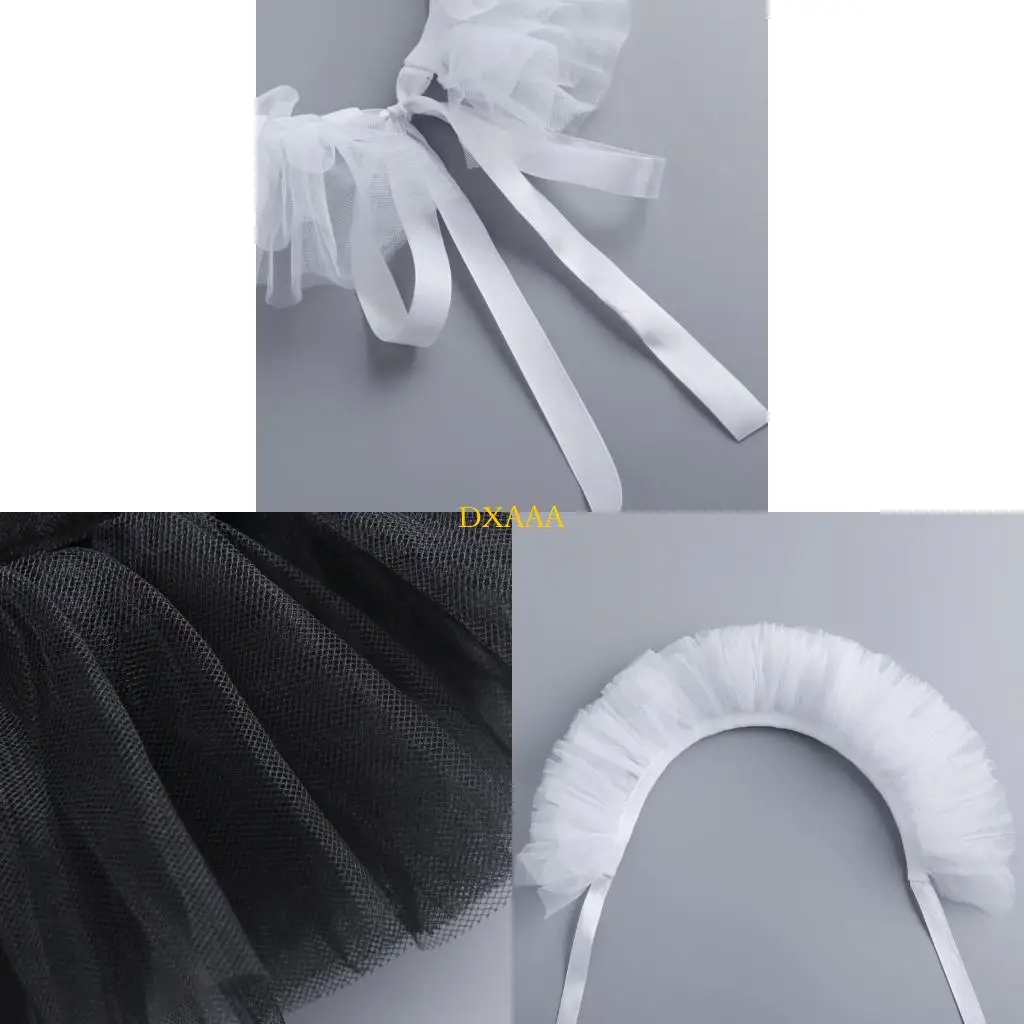 DXAA 2Pcs Lace Faux Collar Clown Cosplay Costume Neckpiece Elegant Puff Ruff Collar