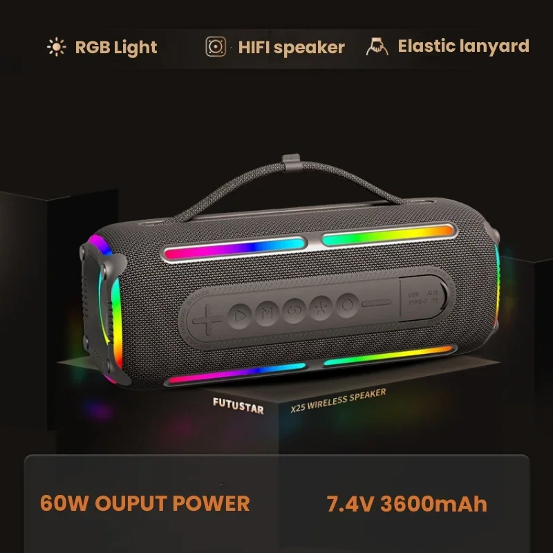 60W Powerful Subwoofer Portable Caixa De Som Bluetooth Speaker IPX6 Beach Sunset Party Box Outdoor Sound Column Camping Boombox