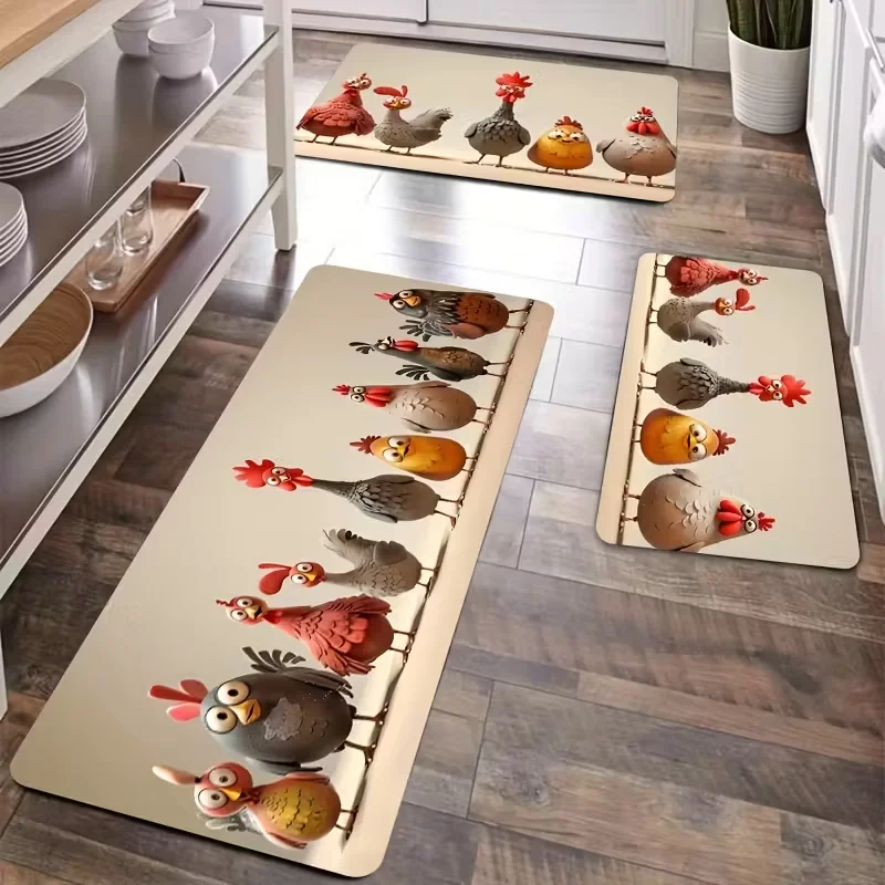 Fun Cartoon Chicken Kitchen Mat - Non-Slip, Machine Washable Rug for Dining Room Decor, Indoor Outdoor Use, Chicken Kitchen Rugs