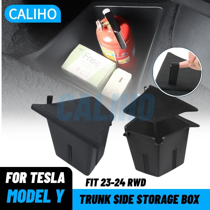 

Car Trunk Side Storage Box For Tesla Model Y 2018-24 Hollow Cover Organizer Flocking Mat Partition Board Stowing Tidying