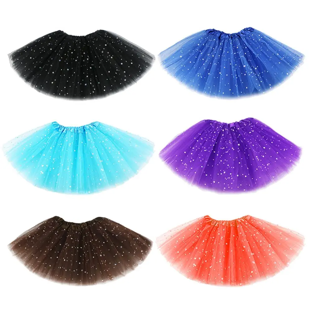 Fashion Kids Mesh Miniskirts Girls Princess Stars Glitter Dance Ballet Tutu Brand Sequin Party Girl Tutu Skirt Elastic Clothes