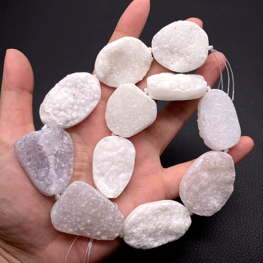 One Strand Natural Rough Raw White Quartz Hammered Nuggets Organic Cut Beads 17
