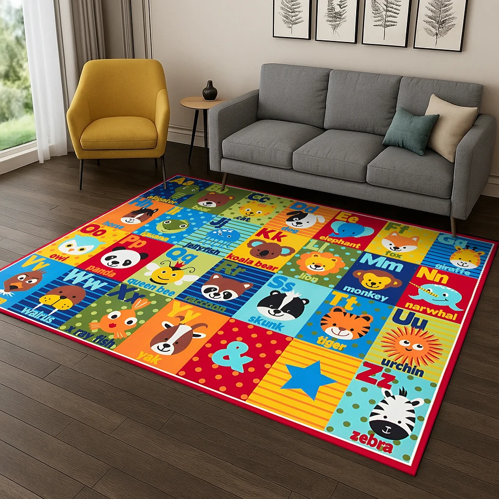 

Childhood Early Education Letter Cartoon Game Carpet Rug for Living Room Sofa Home Bedroom Doormat Decor,Playroom Non-slip Mat