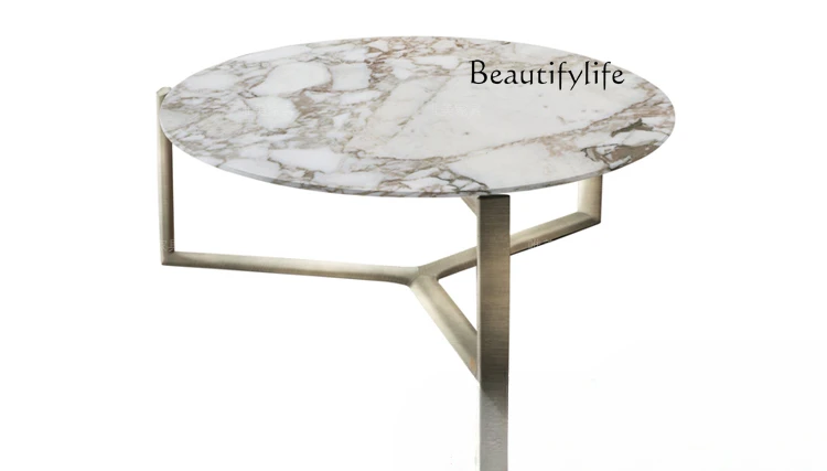 

muebles para hogar Light luxury marble coffee table small apartment Italian simple stainless steel round living room sofa low ta