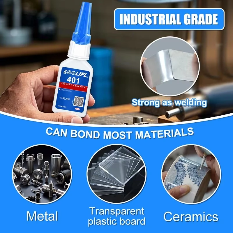 Loolifl-401 Super Cyanoacrylate Glue, Industrial Fast-Drying Adhesive, Strong Adhesive for Metal, Plastic, Rubber, and Wood, Universal Instant Adhesive, Low Whitening, Low Odor, Waterproof, High Strength, Quick-Drying Adhesive view 4