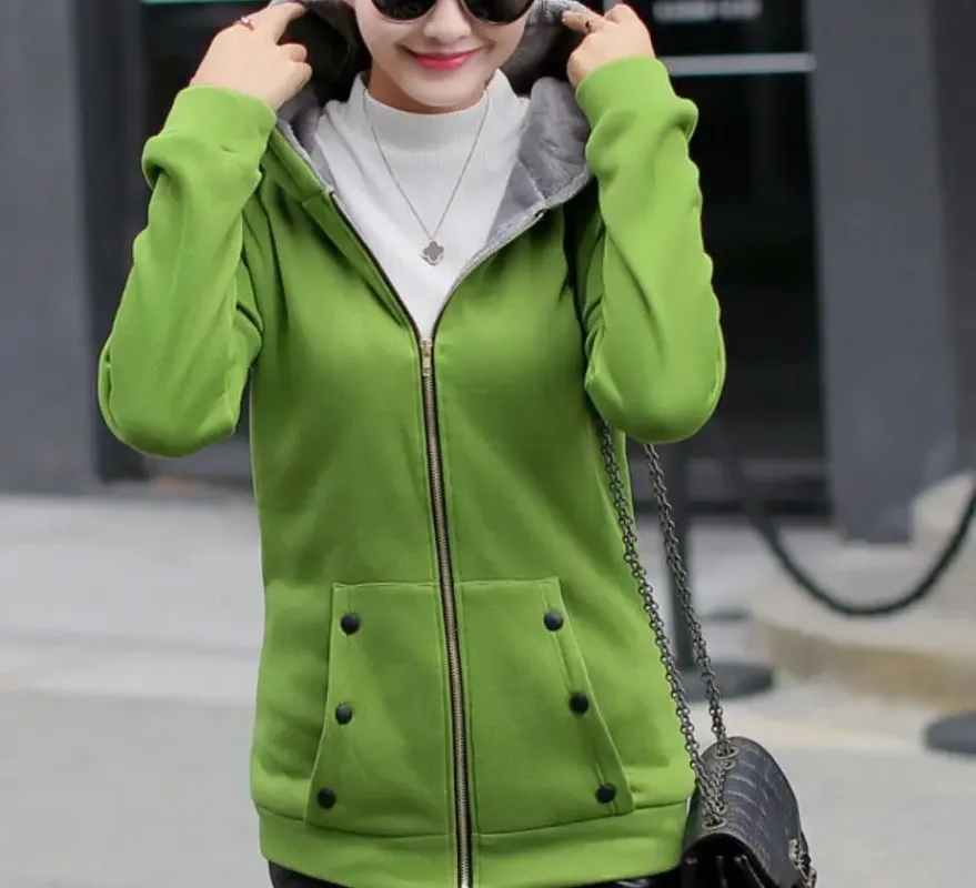 Women Hoodies Sweatshirt Female Casual Coat Large Size Ladies Velvet Thickening Hooded Zipper Jacket Female Youth Outerwear 2024