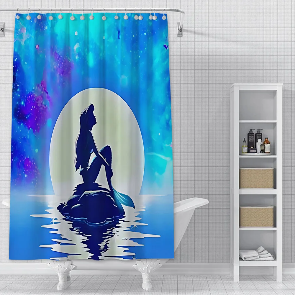 Cartoon The Little M-Mermaid Shower Curtain Waterproof Polyester Fabric Paint Colorful Bath Curtains Curtain With Hook