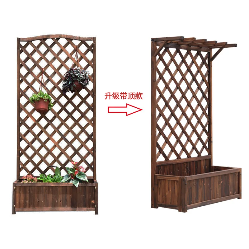 Balcony decorative screen grid climbing vine flower pot frame preservative wood fence courtyard partition flow