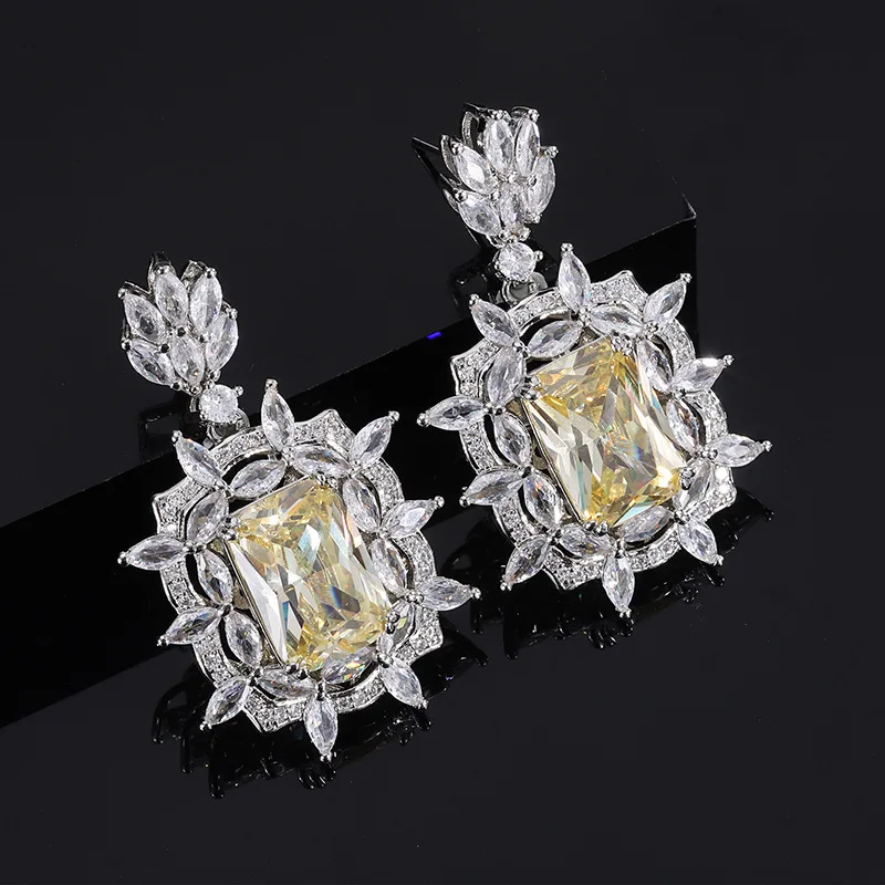 Jewelry Copper Gold-Plated Vintage Yellow Diamond Base Women's Handmade Inlaid Diamond Set Main Stone 10*14