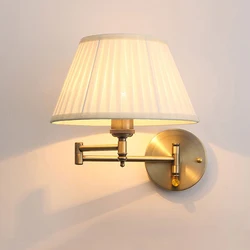 American Telescopic Wall Lamp Fabric Iron Folding Rocker Arm Lamp Creative Bedroom Bedside Lamp Study Reading Lighting