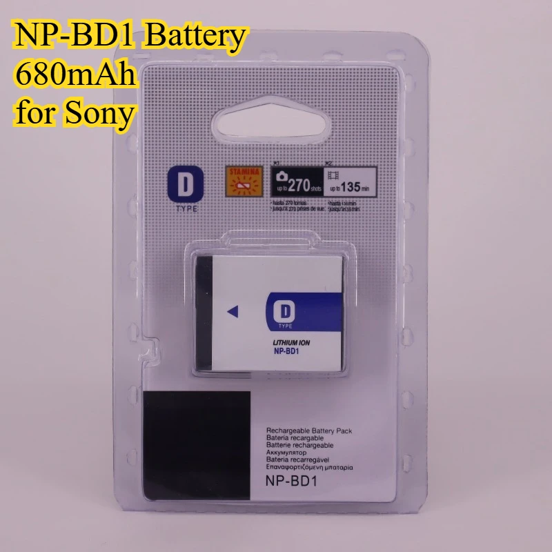 Bateria NP-BD1 680mAh para Sony Cybershot DSC-T2 DSC-T90 DSC-T900 Câmera Digital Substituição Completa Decodificada para Sony NP-BD1