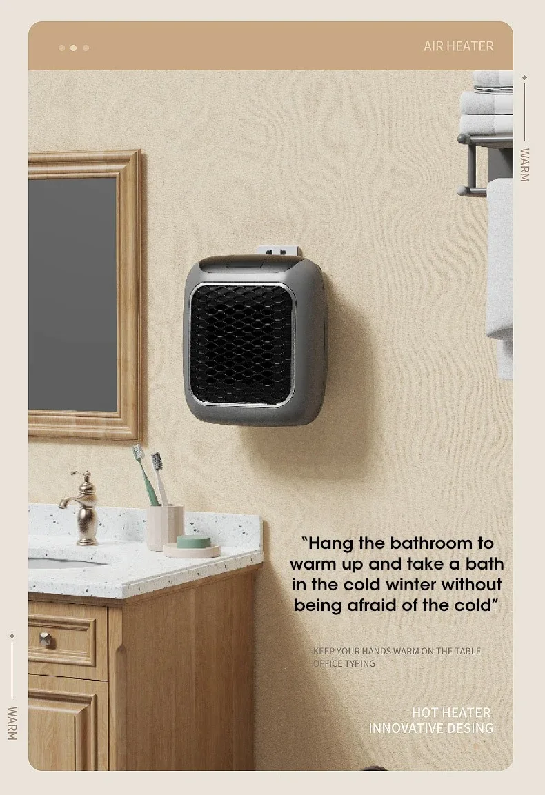 Mini-Wandheizgerät 400W mit Fernbedienung, kleiner Heißluft-Heizlüfter für Schlafzimmer und Badezimmer – Detail 6