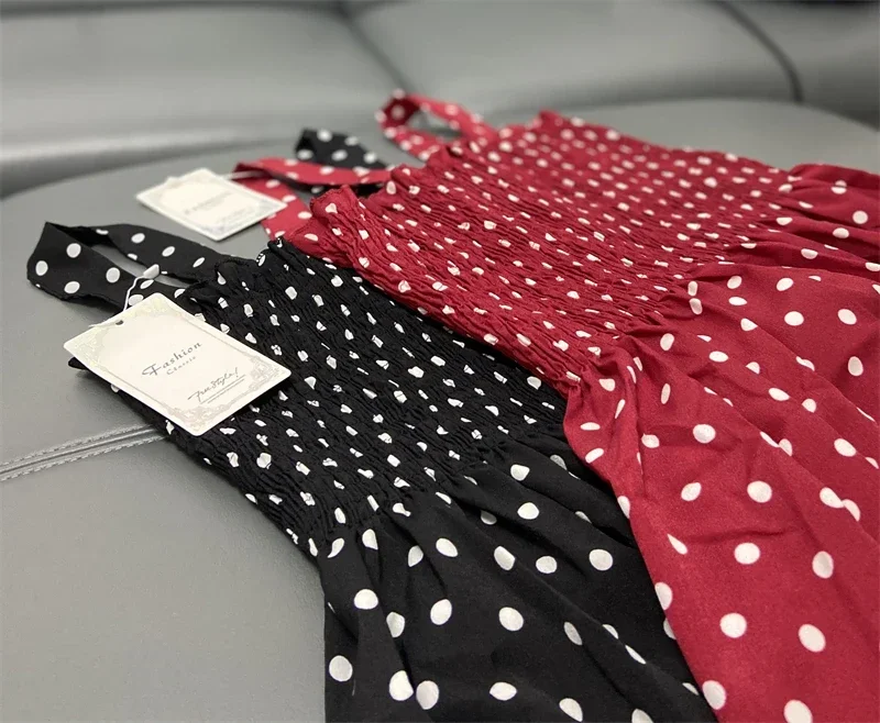 Damen Sommer Polka Dot Chiffon Langes Kleid Elegantes Quadratischer Ausschnitt Ärmelloses Kleid Lässige Damenkleider – Detail 9