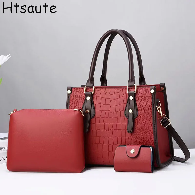 

3pcs/set Women Handbag Totes PU Leather Shoulder Crossbody Bag Classic Clutch Purse Wallet For Leisure Shopping Pouch hand bags