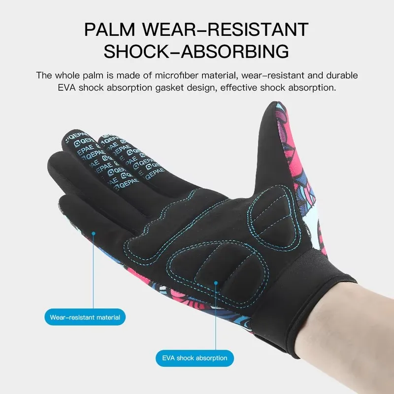 Print Cycling Gloves Bike Bicycle Sports Full Finger Hiking Gloves Mesh GEL Winter Gloves Men Women