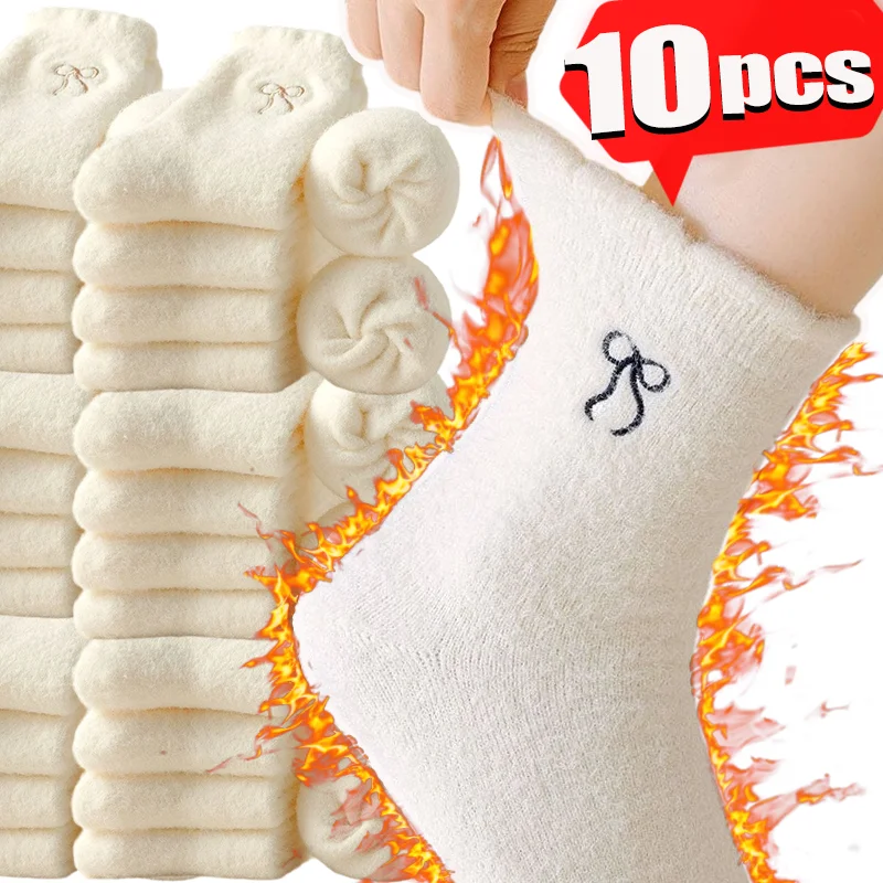 غامض القوس الجوارب أفخم الشتاء الدافئ عدم الانزلاق السيطرة للنساء الفتيات منتصف العجل طاقم الجوارب البوليستر لينة صالة النوم مريحة #3