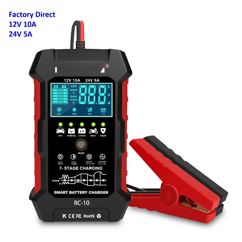 

GM Battery Charger RC-10 Battery Tester 12v Smart Battery Charger and Repair 2in 1 Multifunction Tool