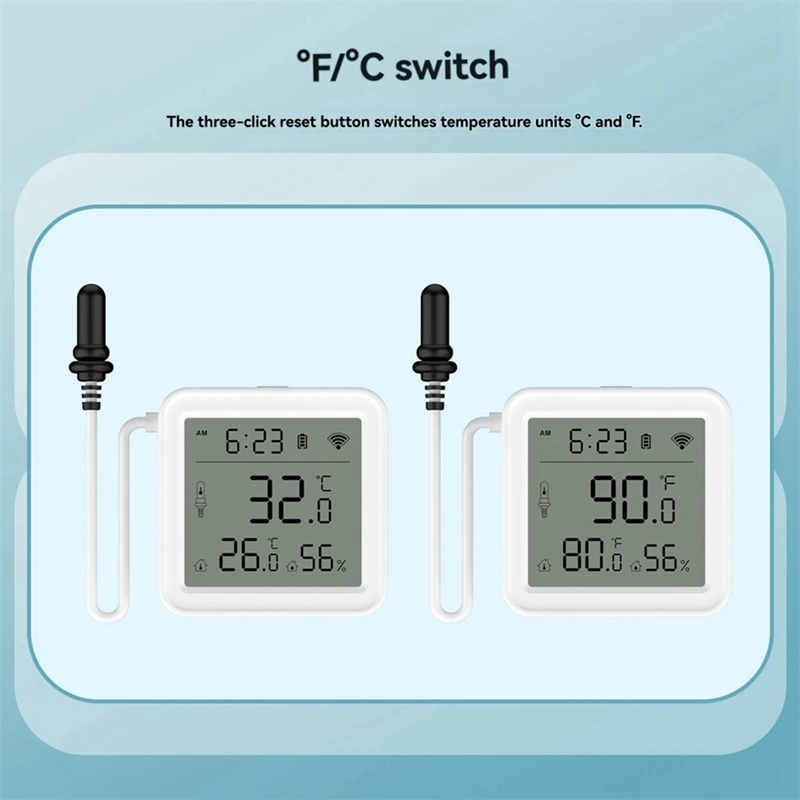 Tuya умный дом Wi-Fi датчик температуры и влажности с внешним зондом 1 м приложение удаленный просмотр измеритель температуры и влажности