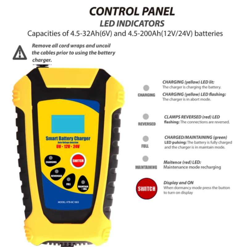 Intelligent Automotive Battery Charger 6V 12V 24V 6A Car Motorcycle Trucks AGM Lead-Acid Automatic Repair Desulfator Accessories