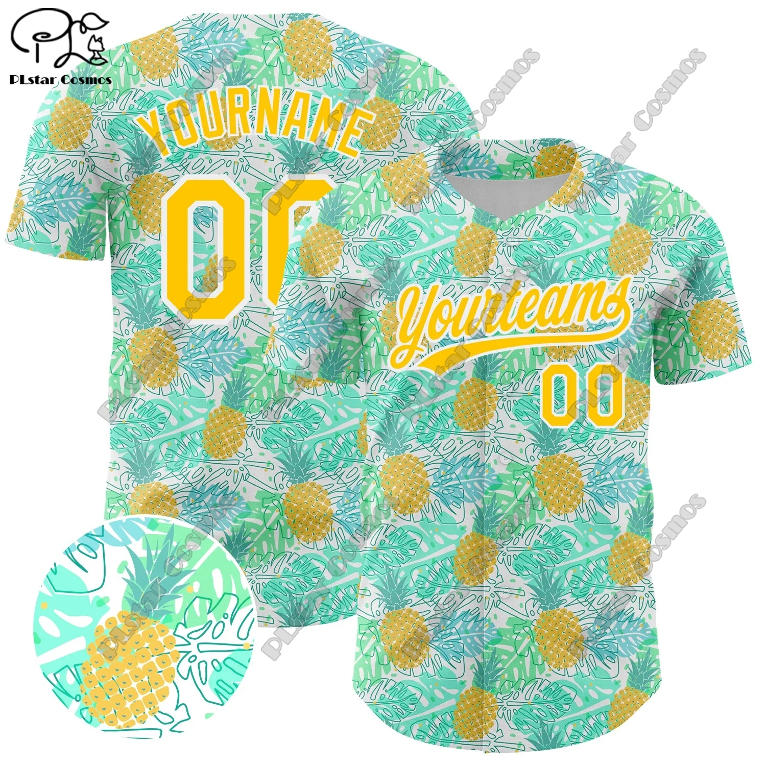 PLSTAR COSMOS customized team name 3D printing tropical fruit and bird and pineapple pattern genuine baseball uniform summer new