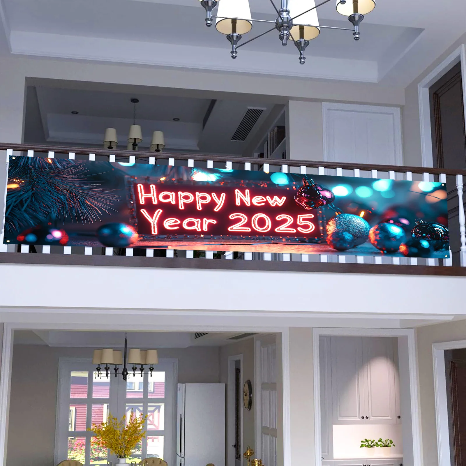 1 stuk (17 * 78 inch / 45 * 200 cm), polyester, Q-versie Kerstman Vrolijk Kerstfeest Gelukkig nieuwjaar 2025 Gateway Banner