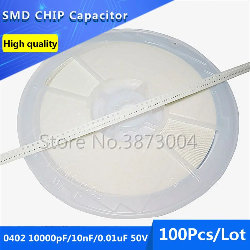 100pcs 0402 10000pF 10nF 0.01uF 50V X7R 10% Thick Film Chip Multilayer Ceramic Capacitor