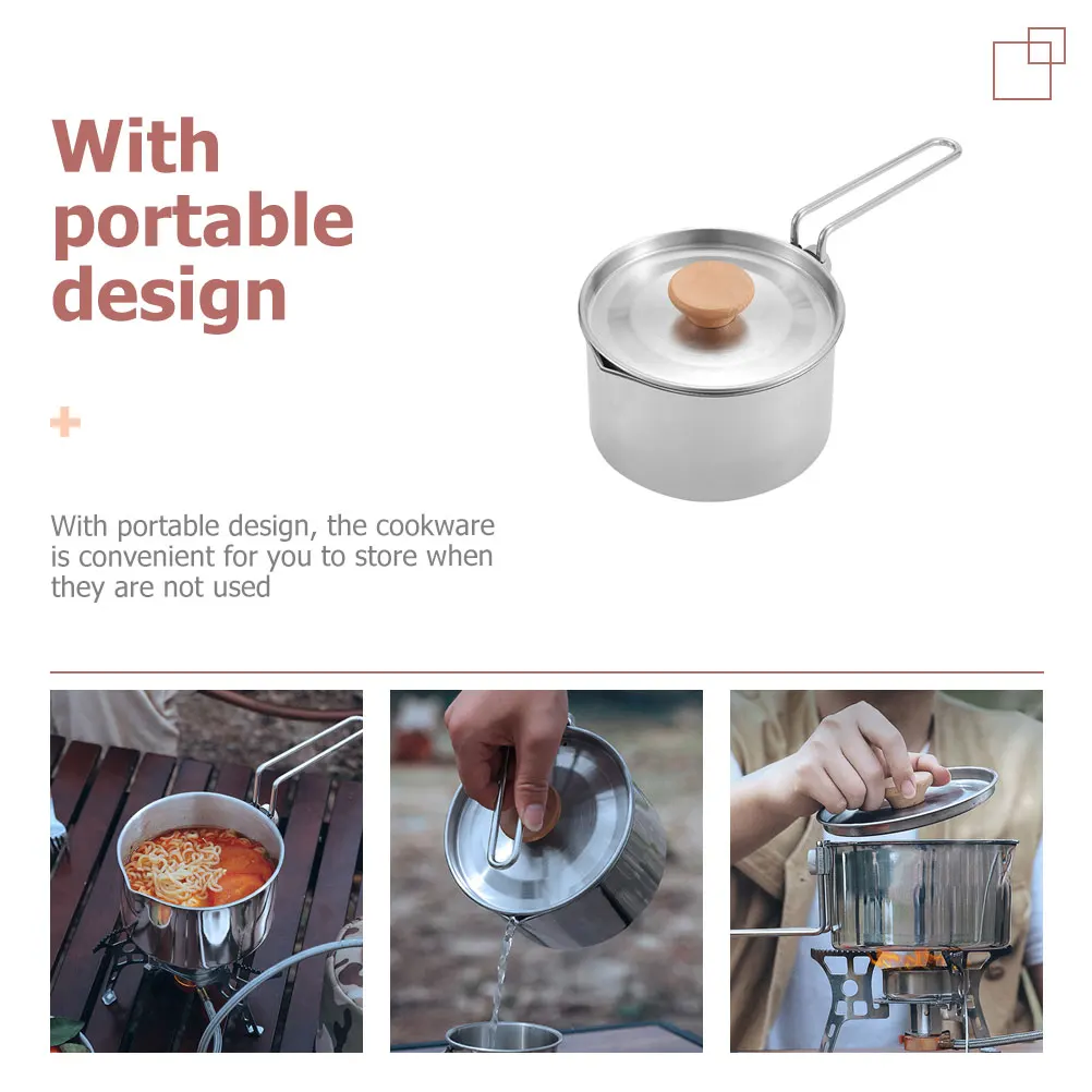 

Portable Camping Cookware Outdoor Cooking Pot For Picnic Hiking Stainless Steel Water Kettle Coffee Teakettle Noodle Pot Easy