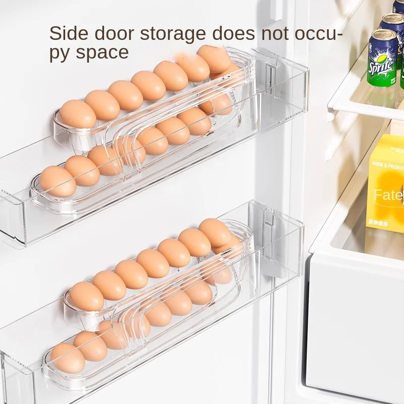 Automatic Scrolling Egg Rack Holder Storage Box Egg Basket Container Organizer Rolldown Refrigerator Egg Dispenser for Kitchen