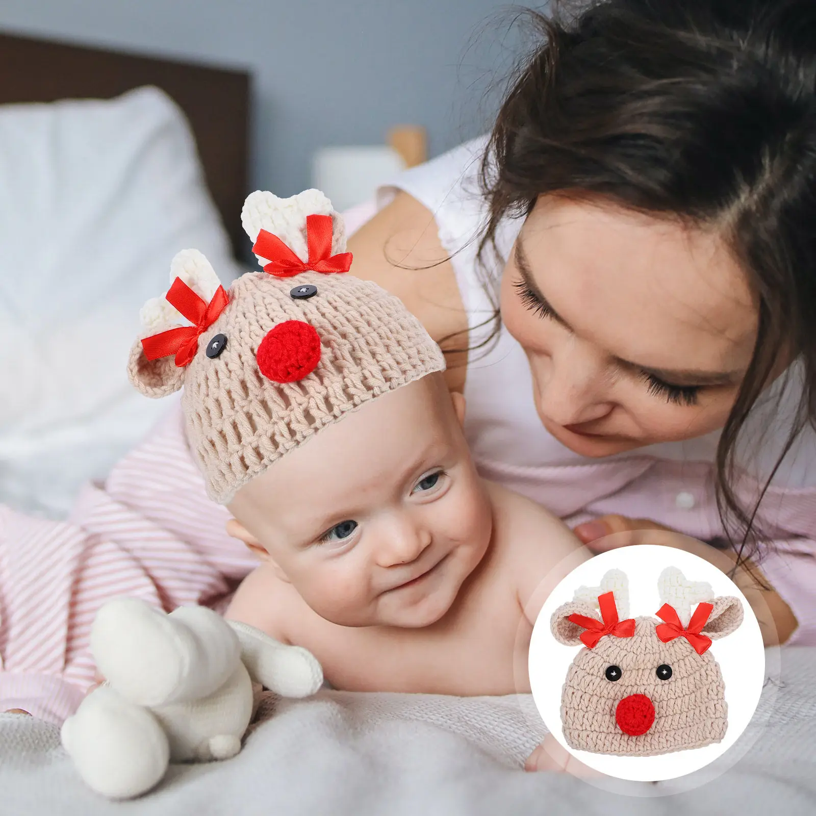 

Шапка с ушками оленя, уютная толстая вязаная шапка для зимнего тепла, идеально подходит для малышей, девочек и мальчиков, в сочетании с кардиганами и куртками.