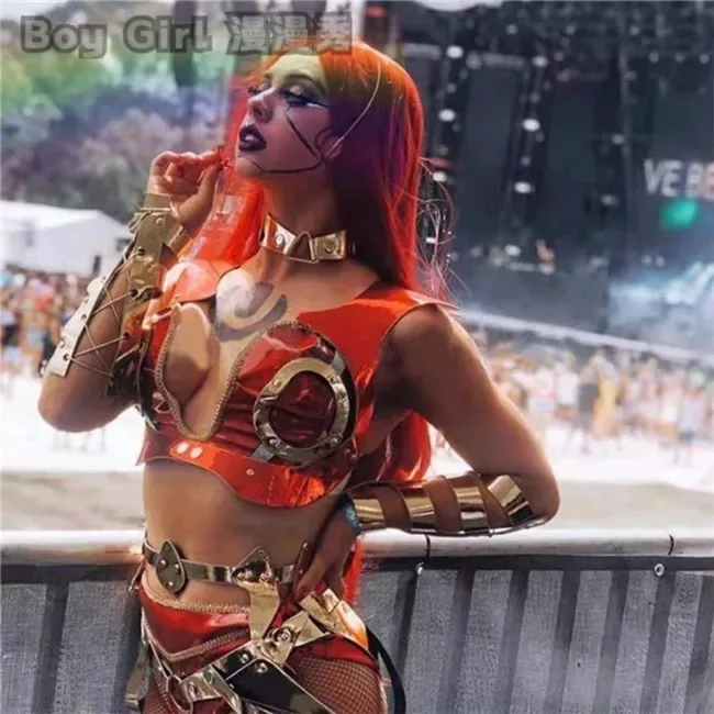 

Gogo DS nightclub bart party stae wears Sexy Red women space future robot dance costume