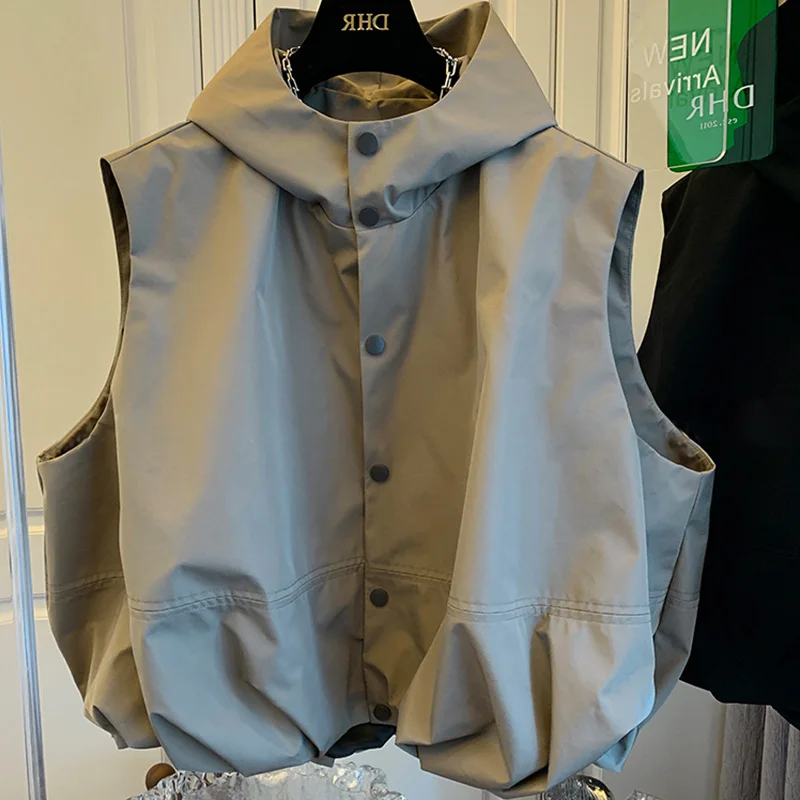 Fashionable Hooded Sleeveless Vest Women's Loose Slimming Workwear Jacket Top Spring Autumn New Style Commute Style Polyester...