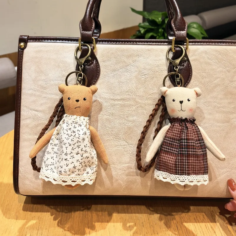 Cute Fabric Bear Keyring Bag Charm Soft Stuffed Pendant for Backpack Purse Girly Artistic Accessory Gift for Women Birthday view 4