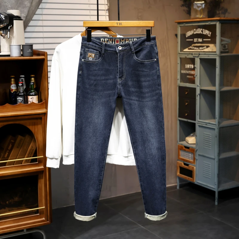 Fashion Designer Men Jeans Retro Black Gray Stretch Slim Fit Vintage Jeans Men Embroidery Casual Leisure Denim Pants Hombre