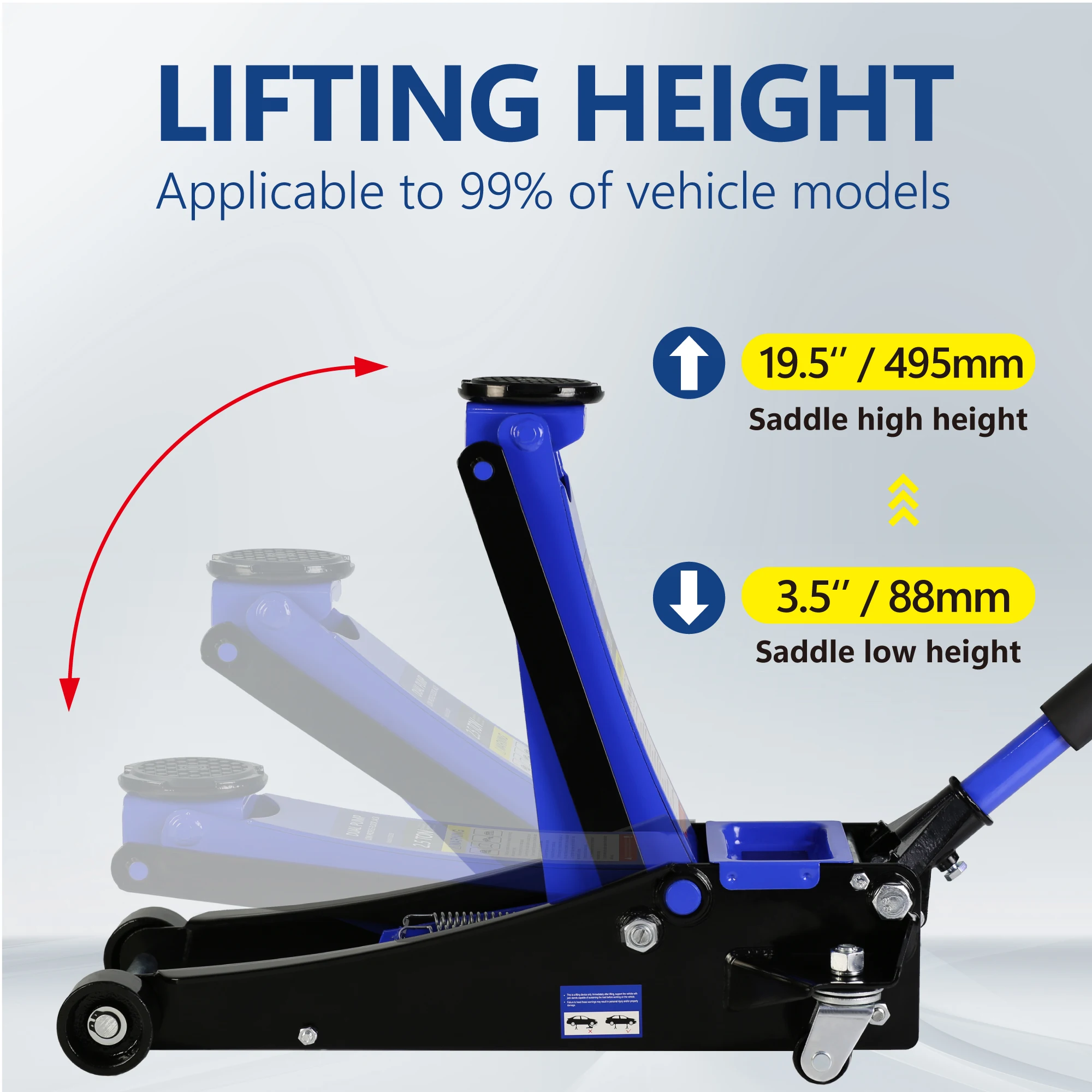 2.5 Ton Low Profile Floor Jack, Steel Racing Floor Jack with Dual Pistons Quick Lift Pump, Hydraulic floor jack Lifting range 3.