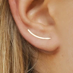 Aide-pendientes de plata de ley 925 para mujer, Piercing de línea larga lisa, trepador de oreja, joyería minimalista