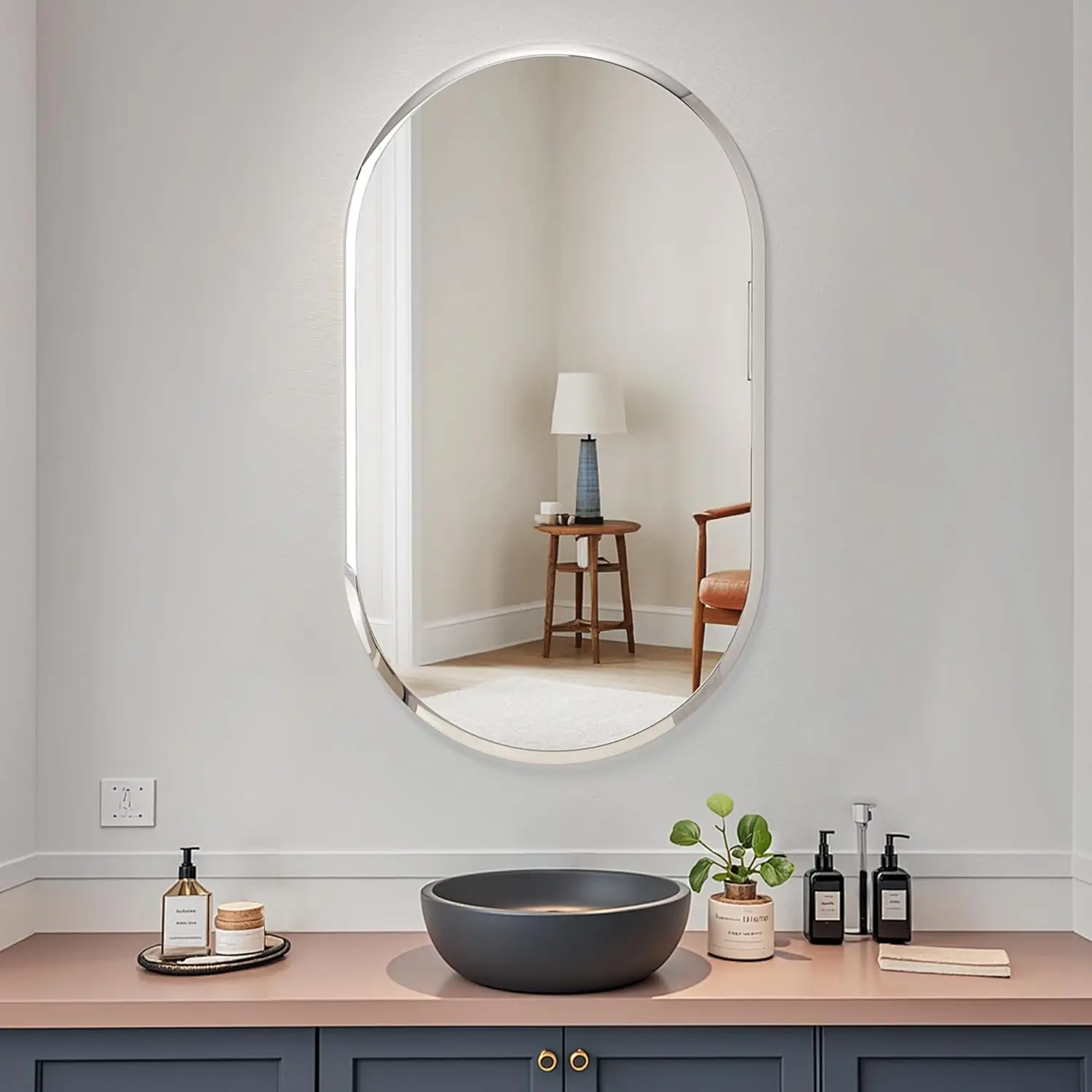

Frameless Bathroom Mirror, 26X38 inch Frameless Bathroom Mirrors for Over Sink, Beveled Bathroom Mirror，Oval Mirrors for Bathroo