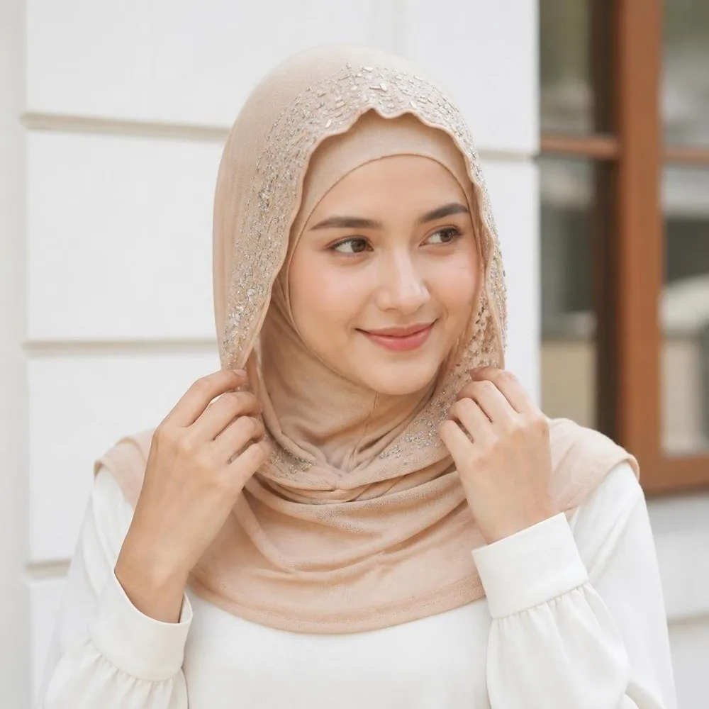 Gift Rhinestone Decor Instant Hijab Cap Stretchable Easy Wear Pull on Hijab Breathable Soft Elastic Head Wrap Hat Daily Wear