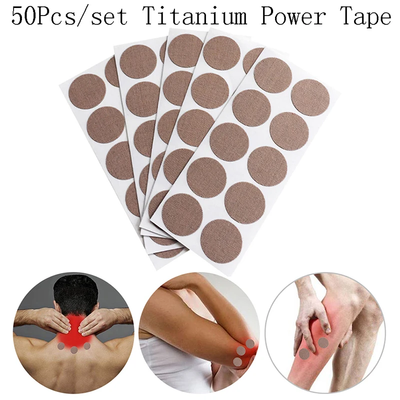 Cinta de kinesiología eléctrica de titanio, discos de titanio para terapia del dolor, tratamiento K, masaje de cuello, 50 piezas/5 hojas