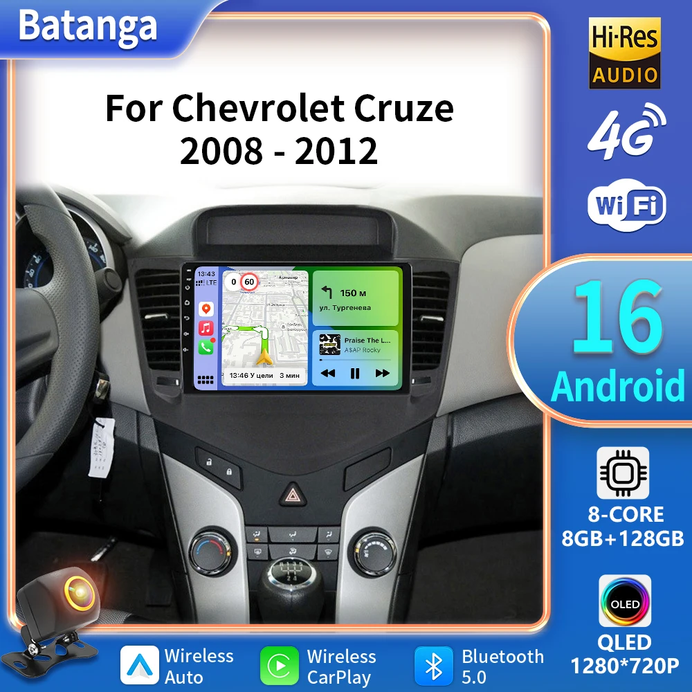 Android 16  8 Core Car multimedia For Chevrolet Cruze 2008-2012 Radio Video Player Autoraido Carplay 5G GPS 2 din dvd BT