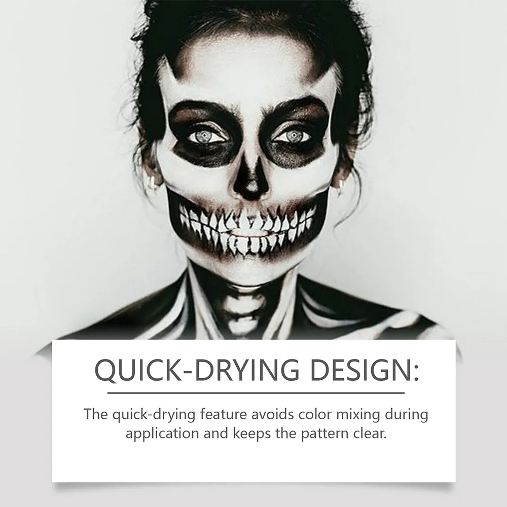 Kit de pintura corporal para rostro de Halloween, juego de maquillaje de larga duración en blanco y negro con pinceles para fiestas festivas, disfraces y eventos de carnaval