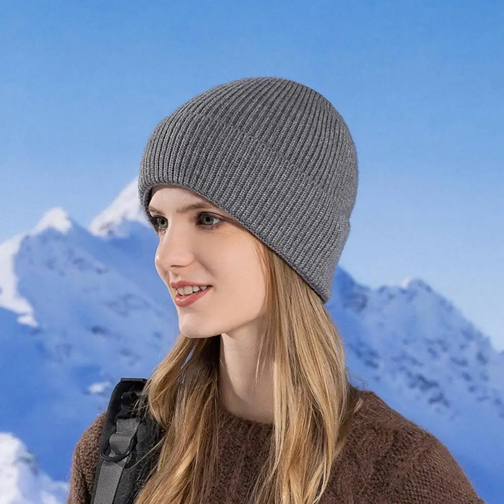 Thermal Beanie Cozy Winter Knit Hat with Ear for Outdoor Activities Unisex Thick Stretchy Piled Cap for Skiing