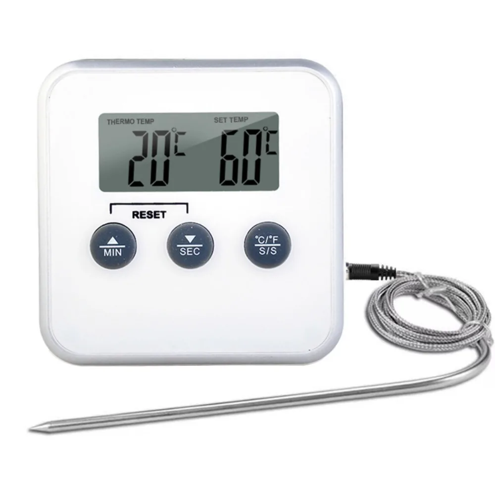Long Probe Digital Food Thermometer Timed with Alarm BBQ Meat Thermometer Convertible Units Waterproof Grill Temperature Tester