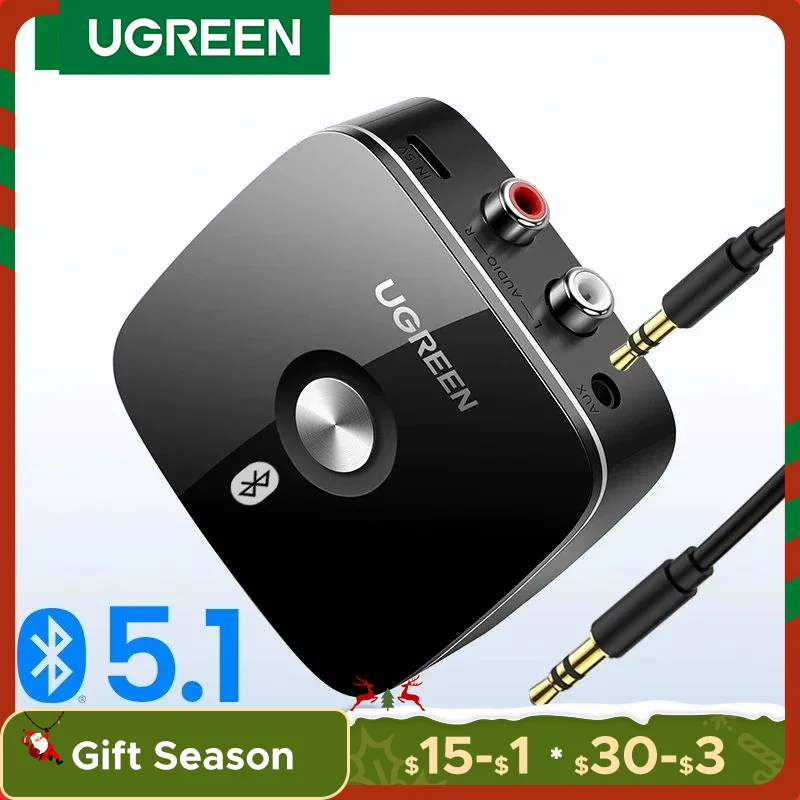 UGREEN Bluetooth RCA Receiver 5.1 aptX HD 3.5mm Jack Aux Wireless Adapter Music for TV Car 2RCA Bluetooth Audio Receiver aptX