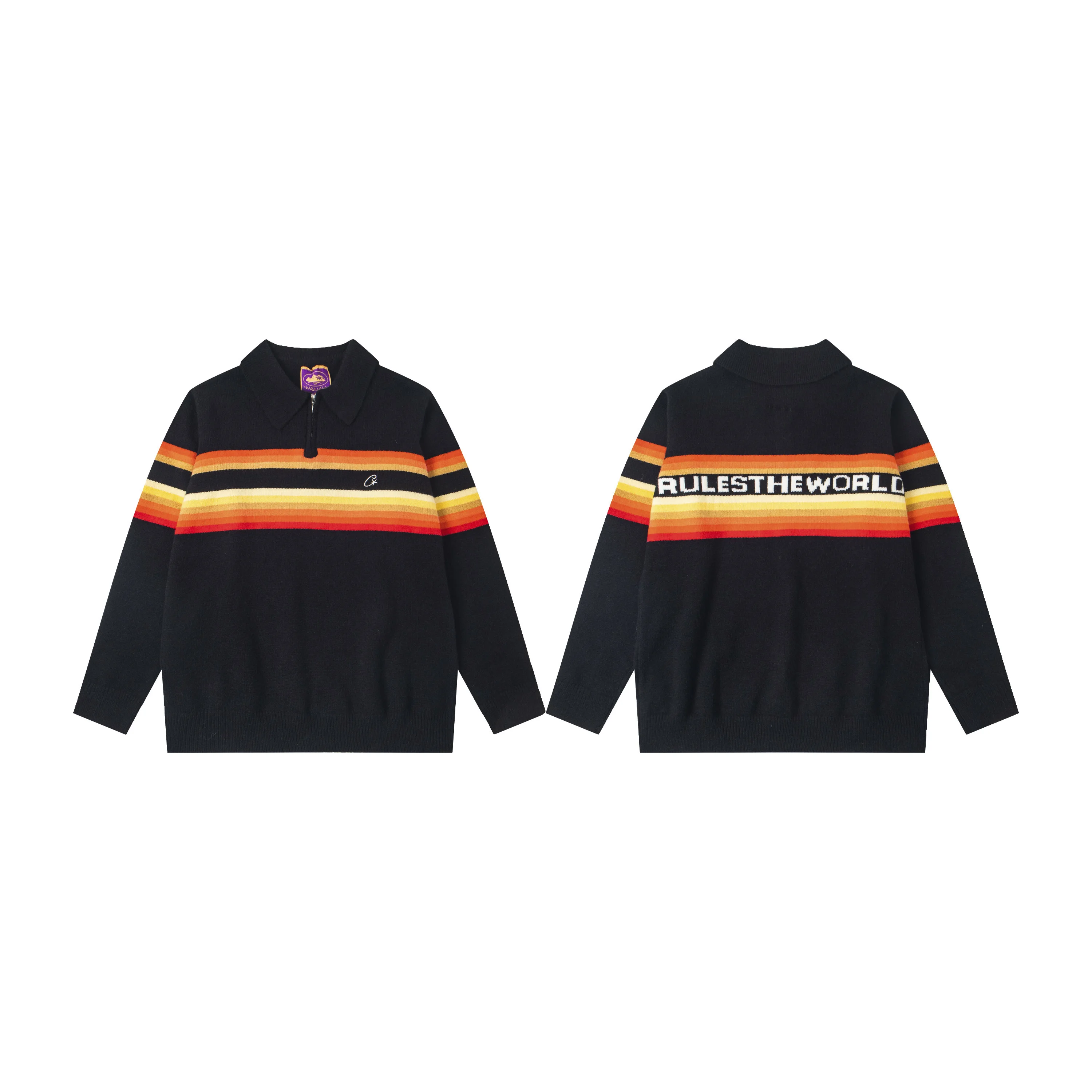 جزيرة الشيطان محبوك سترة مخطط مطرزة رسالة طوق الرجال عادية شارع العليا الخريف الشتاء الصوف مزيج سترة #1