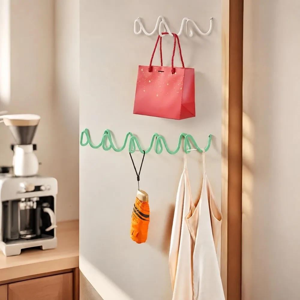 3/4/5 Hooks Metal Wall Hook Minimalist Wavy Shape Sundries Storage Holder Creative Moisture-proof Key Hook Rack Home Decor