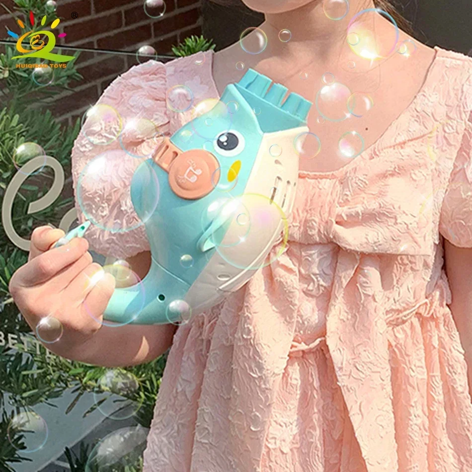 HUIQIBAO Kids Electric Automatic Cute Dolphin Soap Bubble Machine Gun Beach Summer Outdoor Fantasy Blower Toys for Children Gift