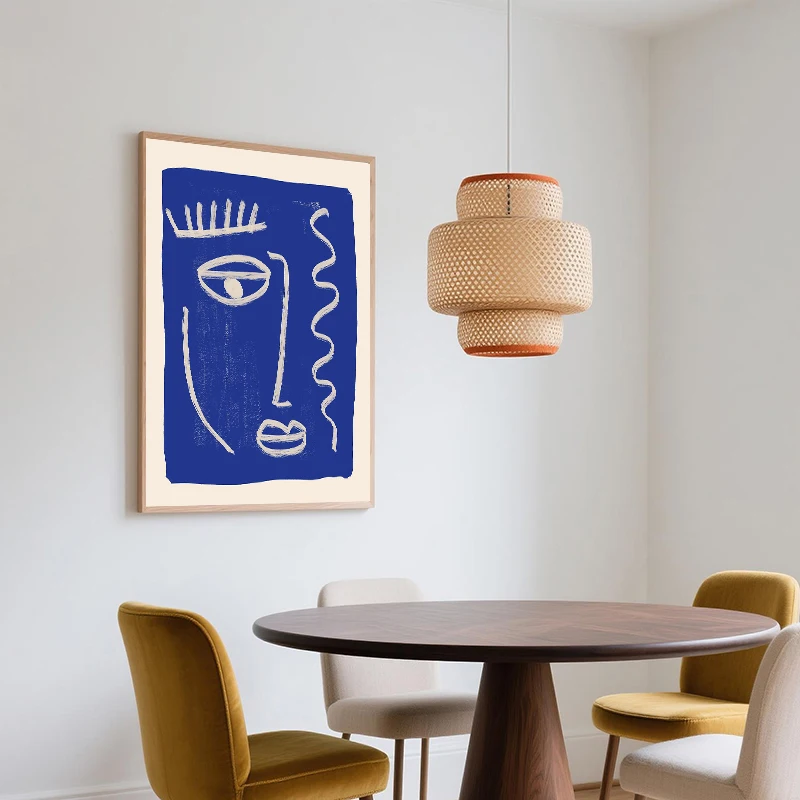 Abstract Blue Face Shapes Line Art Figure Poster Canvas Painting Print Scandinavian Simple Wall for Living Room Home Decor
