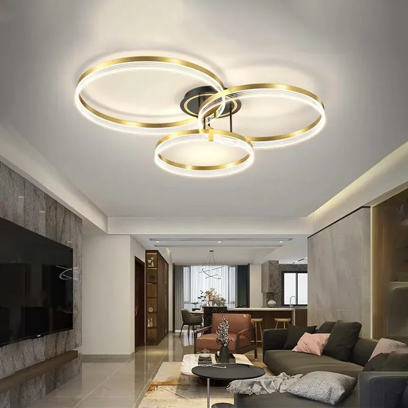 

Modern LED Ceiling Lights 3 Head Ring Chandelier for Living Dining Room Bedroom Lamps Acrylic Luxury Home Decor Lighting Fixture