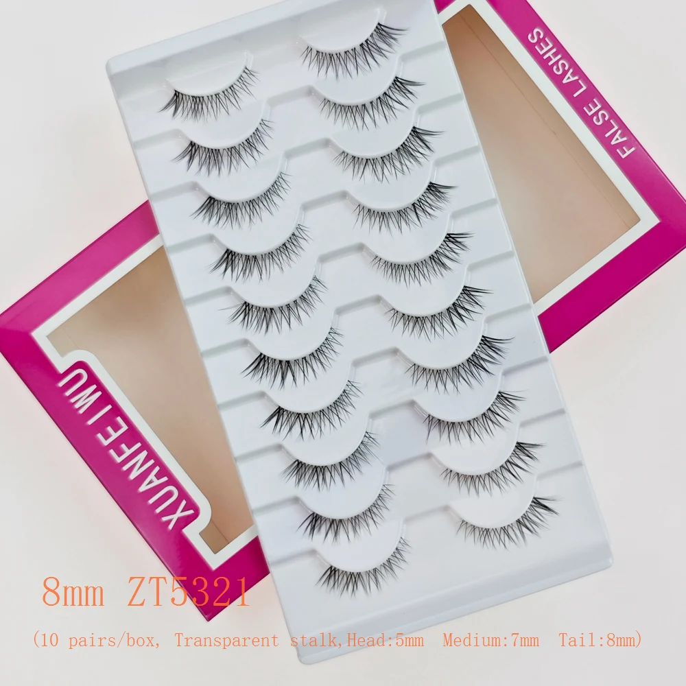 Cílios postiços de raposa voadora diagonal natural Xuanfeiwu com haste transparente, cílios postiços de olho de gato alongados para maquiagem, aparência natural, maquiagem leve, maquiagem nude, adequados para trabalho diário, podem ser aplicados nos cílios